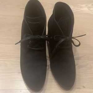 PRADA Desert Wedge Booties Suede Leather Black Lace Up Women's US 10/40Authentic